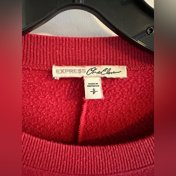 Express Small Cropped Red Striped Sleeve Varsity Sweater - Picture 4 of 7
